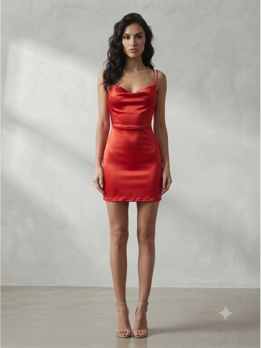 LA Seduction Red Satin Mini Dress Cut-Out Spaghetti Strap Party XS